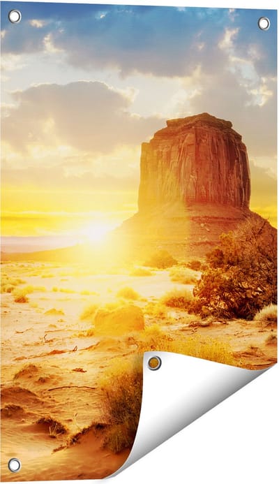 Gards Tuinposter Zonsondergang in Woestijn Monument Valley - 40x60 cm - Tuindoek - Tuindecoratie - Wanddecoratie buiten - Tuinschilderij