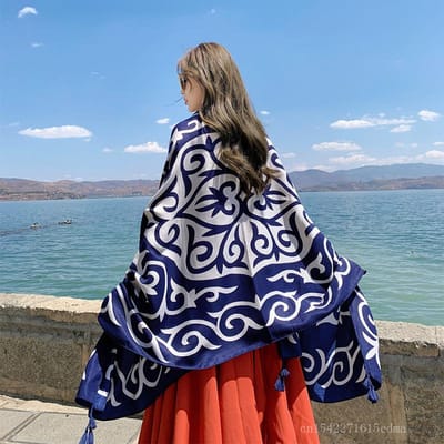 Mode Dames Strand Sjaal Bohemia Bloemen Zomer Hijab Sjaals En Wraps Vrouwelijke Foulard Echarpe Designer Pashmina Bandana gray