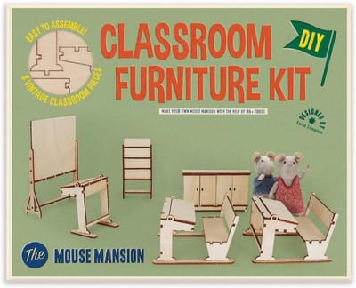 Houten Meubelset Klaslokaal voor Poppenhuis en Miniatuurwereld Knutselproject