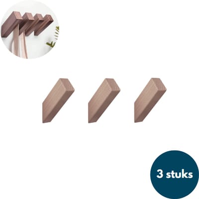 Houten Wandhaken - Vierkante kapstokhaken - Ophanghaken - Handdoekhaken - Jashaken - 3 stuks - Walnoot licht