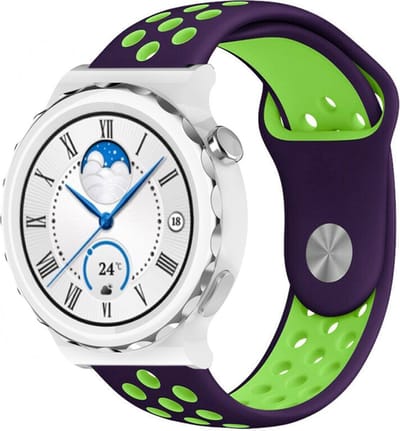 Strap-it Ademend siliconen sport bandje - geschikt voor Huawei Watch GT 3 Pro 43mm / GT 3 42mm / GT 2 42mm - paars/groen