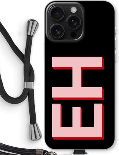 Gepersonaliseerd - Case Company® - Hoesje met koord geschikt voor iPhone 16 Pro Max hoesje met Koord - Monogram - Telefoonhoesje met Zwart Koord - Bescherming aan alle Kanten en Over de Schermrand