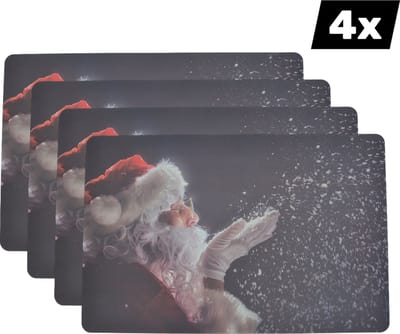 4x Dear Santa - Kerst Placemat - Onderlegger set van 4 - Kunststof, Wasbaar, Premium Print Kwaliteit - 30x45 cm - Anti-slip Onderlegger - Placemat - Set van 4