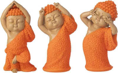 J-Line decoratie Monnik Leuk - polyresin - oranje - doos van 3