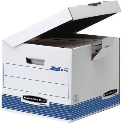 Archiefdoos Bankers Box System flip top kubus wit blauw