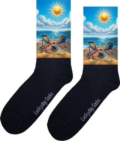 Strand - Opkikker - Grappige sokken - Valentijns cadeau - Verjaardag cadeau - Sinterklaas cadeau - Leuke sokken - Vrolijke sokken - Luckyday Socks - Vakantie - Kerst Sokken - Vaderdag - Moederdag - Kerst cadeau - Socks waar je Happy van wordt - 37-44