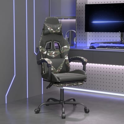vidaXL - gamestoel - draaibaar - met - voetensteun - kunstleer - zwart&camouflage