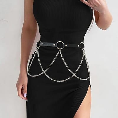 Damesmode PU Leer Buikriem Ketting Straatstijl Riem Met Ketting Punk Rock Taille Riem Dagelijkse Kleding Accessoires brown