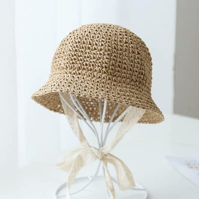 Babyhoeden En Petten Kinderhoeden Zonnehoed Baby Zomer Stro Baby Meisjesmuts Kant Strik Strand Kinderen Panama Hoed 2-5 years old brown