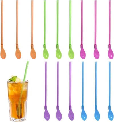 Set van 12 - Herbruikbare Smoothie Rietjes en Lepels -Geschikt voor Milkshakes, Cocktails