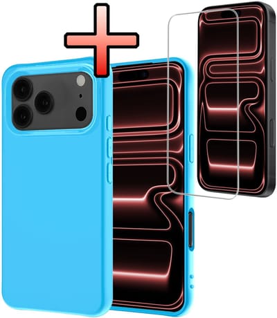 Hoesje - Met Screenprotector - Geschikt voor Apple iPhone 17 Pro - Sterk & Shockproof - Back Cover - Siliconen Case - Telefoon Hoes - Lichtblauw