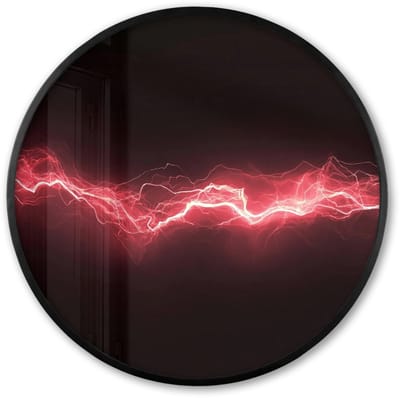 Poster in lijst Rond - Fotolijst 60x60 cm - Posters - Gaming - Rood - Elektriciteit - Energie - Lijn - Ronde posterlijst zwart - Decoratie - Wanddecoratie woonkamer - Muurdecoratie slaapkamer