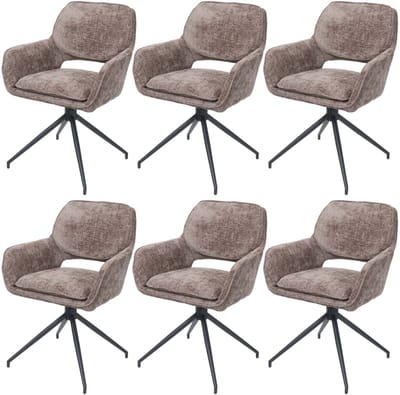Set van 6 eetkamerstoelen MCW-N74, keukenstoel, draaibaar met terugloop, chenille stof (490g/m²) Oeko-Tex ~ bruin