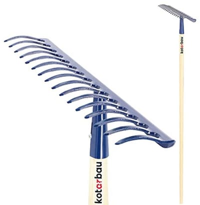 Hark met 16 Tanden van Staal en Houten Steel - 156 cm Tuingereedschap voor Bladeren en Gras