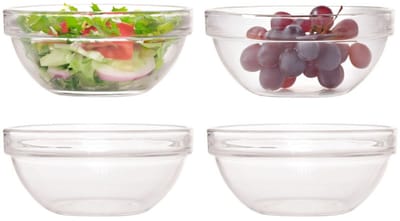 Salade schaal - 4x - glas - 12 cm - slakommetje - serveerschaal - keuken - Keuken accessoires - schalen en kommen