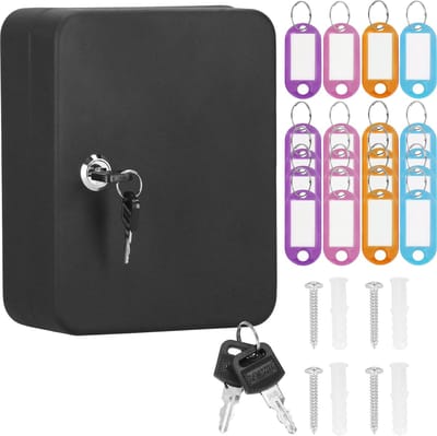 Springos Sleutelkluis - Sleutelkast - Sleutelbox - 20 Haken - 20 x 16 x 7,5 cm - Zwart