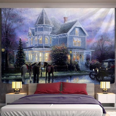 Kerstbos Wandtapijt Wandhanger Vakantiecadeau Nieuwjaar Eland Sneeuwscène Psychedelische Hekserij Huisdecoratie 150x100 cm