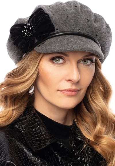 Vivisence Dames Winter Baret - Honderd Procent Wol Met Handgemaakte Details - Verstelbare Omtrek Voor Comfortabele Pasvorm En Warmte In Koude Dagen En Winterse Stijl - Grijs