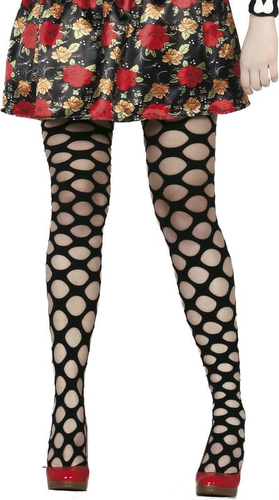 Fiestas Guirca Carnaval netpanty - dames - zwart - met grote ronde gaten - one size
