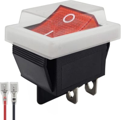 ProRide Wipschakelaar ON-OFF KCD4-202 - met Wit kapje en Aansluitkabel - 2 Polig - 250V/16A - 30x22mm - Rood zonder lampje