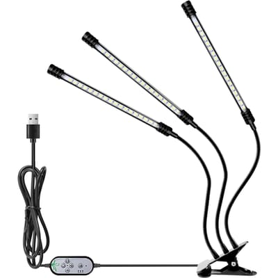 Lampe de croissance USB pour plantes, lumière blanche du soleil, spectre complet, Angle d'éclairage réglable, pince de bureau 3 heads