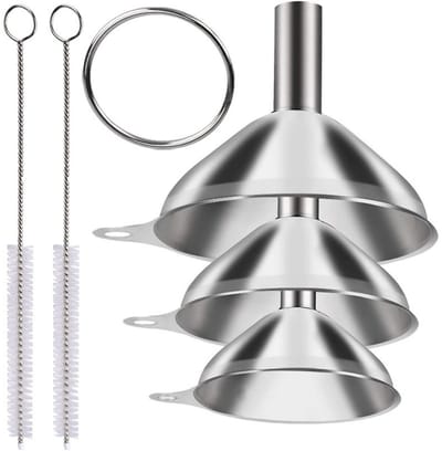 EXCITAT Trechters - Keuken Trechters - 3 Stuks Trechter RVS - met 2 reinigingsborstels - metalen vultrechter - diameter 7,5 cm, 5,5 cm, 4,5 cm