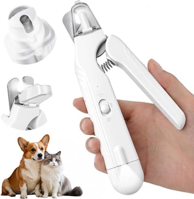 2-in-1 nagelknipper voor dieren - 18×4,1×2,2 cm - Met verlichting (niet te fel) - Geschikt voor katten en honden - Voorzien van spatbescherming - USB oplaadbare nagelknipper - Wit
