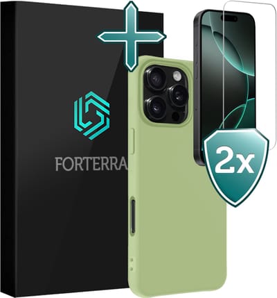 Hoesje Met 2x Screenprotector - Geschikt voor Apple iPhone 16 Pro - Sterk & Shockproof - Telefoon Hoes - Back Cover - Siliconen Case - Groen
