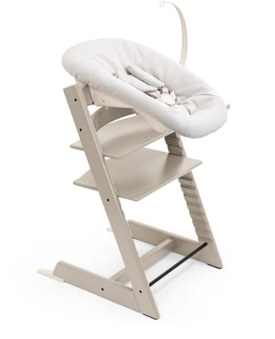 Stokke Tripp Trapp bundel Cashmere Grey | Babyset Cashmere Grey | Newborn Vanilla White/ Beige | Tray Vanilla White | Kussenset Beige
