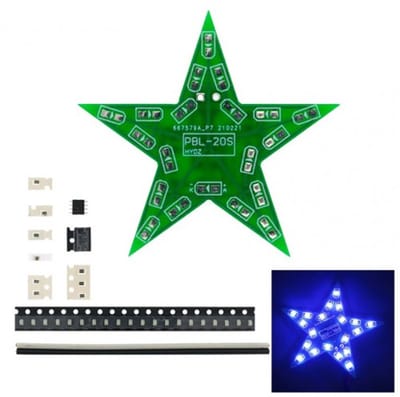 Bouwkit 5-Puntige Ster met 20 LED's DIY Kit in Rood, Groen of Blauw
