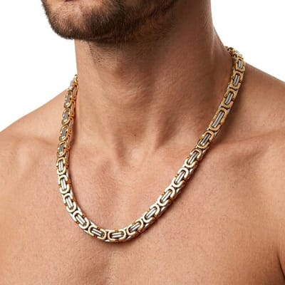 Goudkleurige en zilverkleurige ketting heren schakel ketting Byzantijnse ketting tweekleurig platte schakels metalen halsketting robuust schakel ontwerp voor dagelijks gebruik