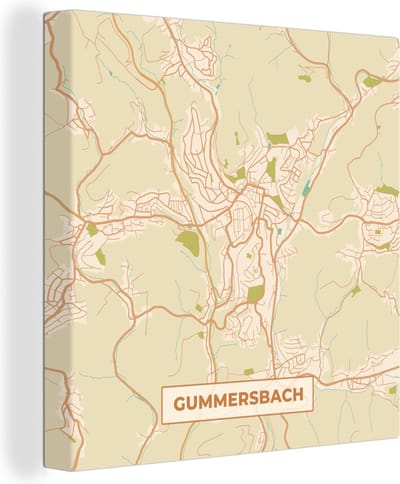 Canvas Schilderij Plattegrond - Gummersbach - Stadskaart - Vintage - Kaart - 20x20 cm - Wanddecoratie