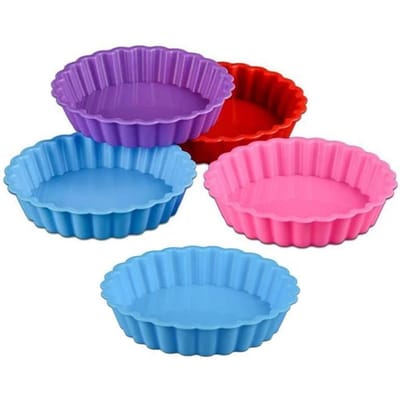 10 STKS Siliconen Taartvormen Mini Quiche Anti-aanbak Ronde Gekartelde Vorm met Losse Bodems Cakevorm Gereedschap Bakvormen Bakken pink