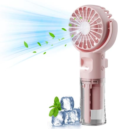 Handventilator - Draagbare ventilator - 4 Standen - Mini ventilator - Ventilator met waternevel - Oplaadbaar handventilator - Aircooler staand - Kleine portable ventilator met USB - Waaier - Koeling - Roze