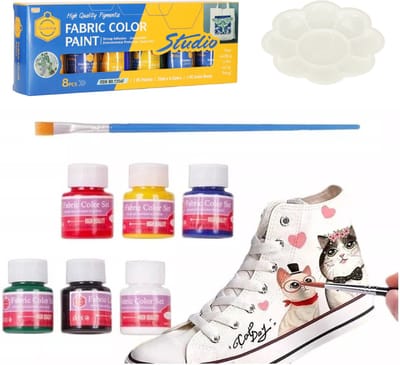 Playos® - Textielverf - 6x 25 ml - Inclusief Penseel en Palet - Permanent - Creatief Speelgoed - Kinderen en Volwassenen - Knutselen