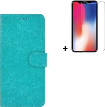 Hoesje Geschikt voor iPhone 11 + Screenprotector iPhone 11 - iPhone 11 Hoes Wallet Bookcase Turquoise + Tempered Glass