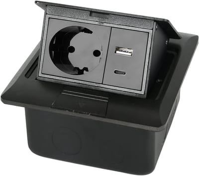 Thuys – Verzonken Tafelstopcontact Met 2 USB – Poorten – Meervoudig Stopcontact Inbouwstekkerdoos 2 – Voudig – Zwart