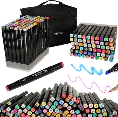 Playos® - Alcohol Markers - 120 Stuks - Inclusief Opbergtas en Base - Etui - Stiften - Twin Markers - Volwassenen en Kinderen - Dubbelzijdige Dual Tip Markers - Twinmarkers - Markeerstiften Alcohol - Alcohol Stiften - Creatief - Tekenen en Kleuren