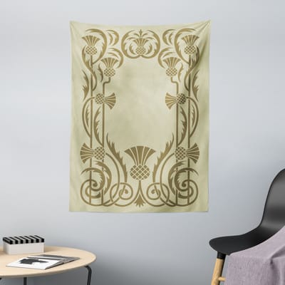 ABAKUHAUS Art Nouveau wandtapijt, botanisch exotisch, 110 x 150 cm, witgroen sepia