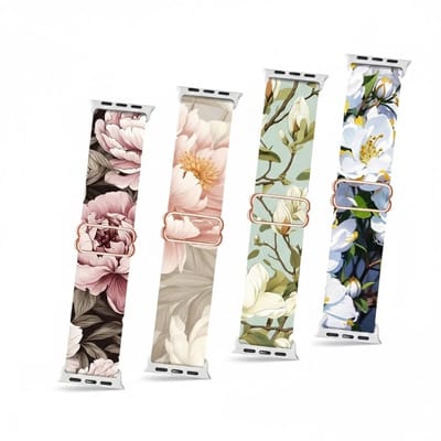 Multicolor bloemen print smartwatch bandje geschikt voor Apple Watch 38 mm / 40 mm / 41 mm / 42 mm (serie 10 / 11) unisex siliconen horloge band met metalen gesp floral design vervang bandje