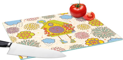 Glazen Snijplank - 39x28 - Koekoeksklok - Patronen - Paddenstoel - Bloemen - Snijplanken Glas