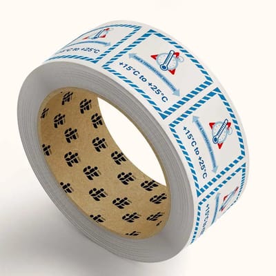 Time & temperature sensitive 15 tot 25 graden stickers op rol | 25 x 25 cm - 105 stickers per rol