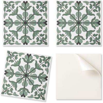 Decoratieve vinyltegels met afbeeldingen voor keuken of badkamer, plantenpatroon met symmetrie, 20x20x20 cm