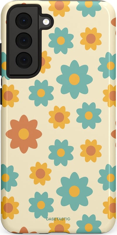 Casetastic hoesje geschikt voor Samsung Galaxy S21 FE 5G - Dubbellaagse bescherming - Retro bloei - Fashion Case - Crème Mintgroen Goud Perzik