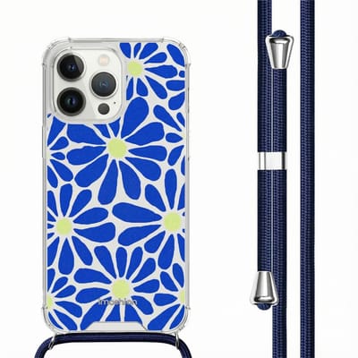 imoshion Hoesje - Geschikt voor Apple iPhone 14 Pro - Design Hoesje met Koord - Cobalt Blue Flowers Connect