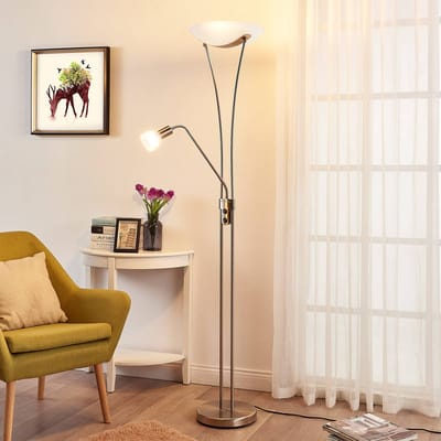 Lindby - vloerlamp - 3lichts - Metaal, glas - H: 180 cm - E27 - nikkel satijn, albast wit