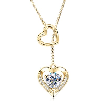 Lumici® Exclusive | Hart in Hart Ketting – 1.05CT – 1.00CT Center Stone – GRA Gecertificeerd – VVS1 D Kleur – S925 Geelgoud Verguld – Dubbel Hart Design – Voor Haar – Moederdag – Valentijnscadeau – Liefdescadeau – Goud & Witgoud
