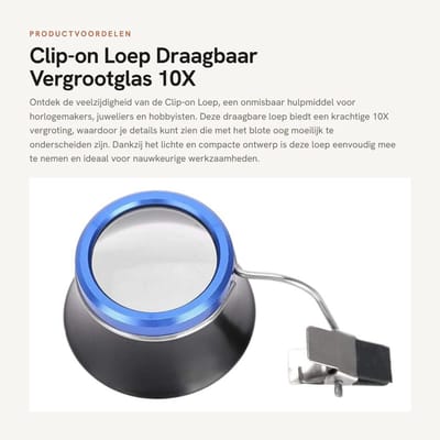 Dailygoods - Clip-on Loep - Draagbaar Vergrootglas - 10X Vergroting - Multifunctioneel - Voor Horlogemakers en Sieraden - Compact en Lichtgewicht