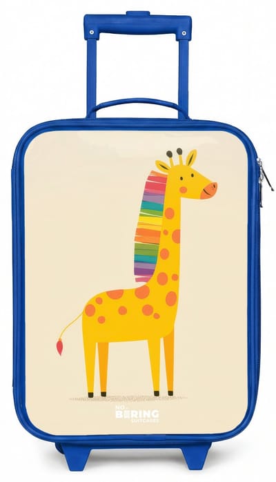 NoBoringSuitcases.com® - Kinderkoffer blauw - Kindertrolley jongen - Giraffe - Dier - Kleurrijk - Koffer kind lichtgewicht - Reiskoffer trolley voor kinderen - Koffertje met lichtgevende wieltjes - Rolkoffer