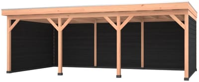 Douglas overkapping, 750 x 400, met zwarte achterwand en twee zijwanden, Westwood Comfort Plus